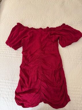 Urban Outfitters Off-shoulder Ruched Mini Dress - Deep Red